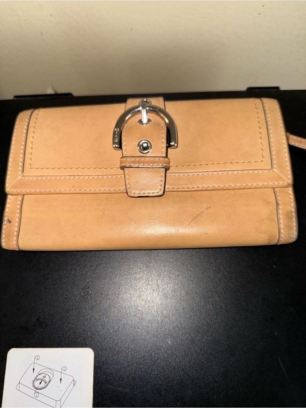 Coach Tan Leather Buckle Wallet Clutch